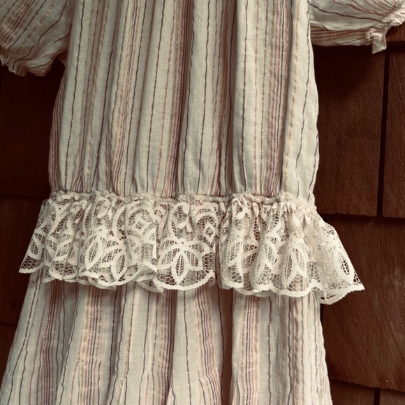 Chloe Laetitia Paris L Peasant Striped Gauze Romper Lace  Crochet Off Shoulder - Picture 15 of 16